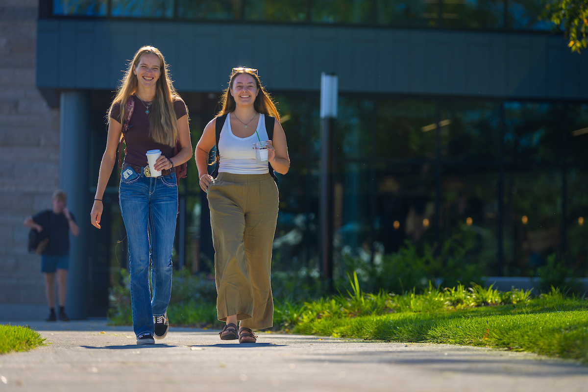 students walking on the first day of class outside