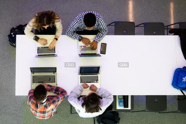 students on laptops