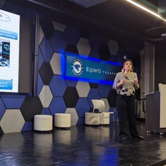 on stage: 2024 3MT winner_Pegah Safavi  esports theater