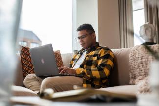 student working at home