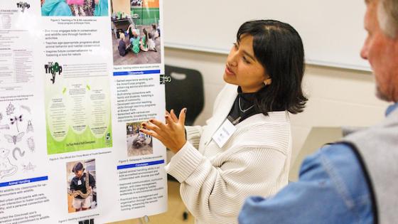 student presenting with static image