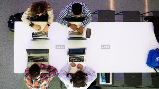students on laptops